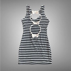 Wet Seal Striped Navy and White Cutout Tank Dress with Bow Details